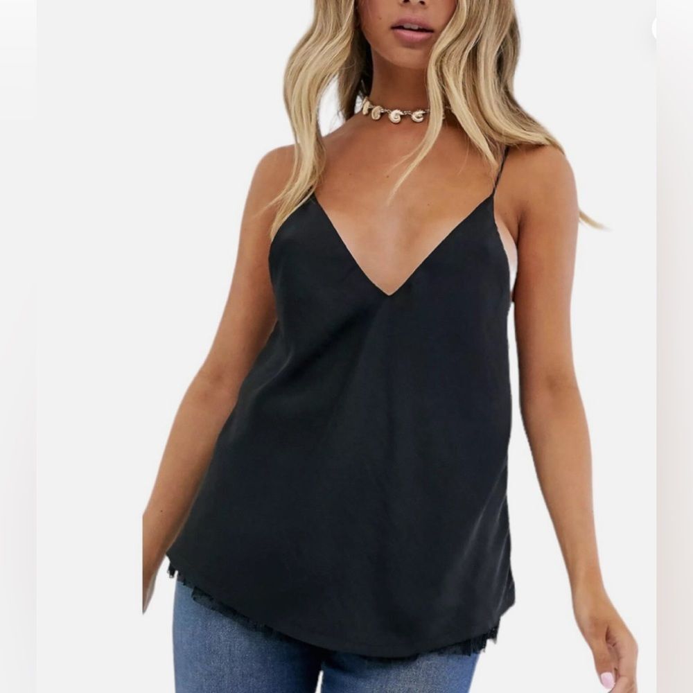 NWT Free People Intimately Free One I Love Satin Lace Underlay Cami Black XS NWT
